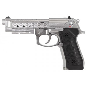 Страйкбольный пистолет WE M92 Hex cut silver gas HOPUP 6mm full metal GBB 25BBs